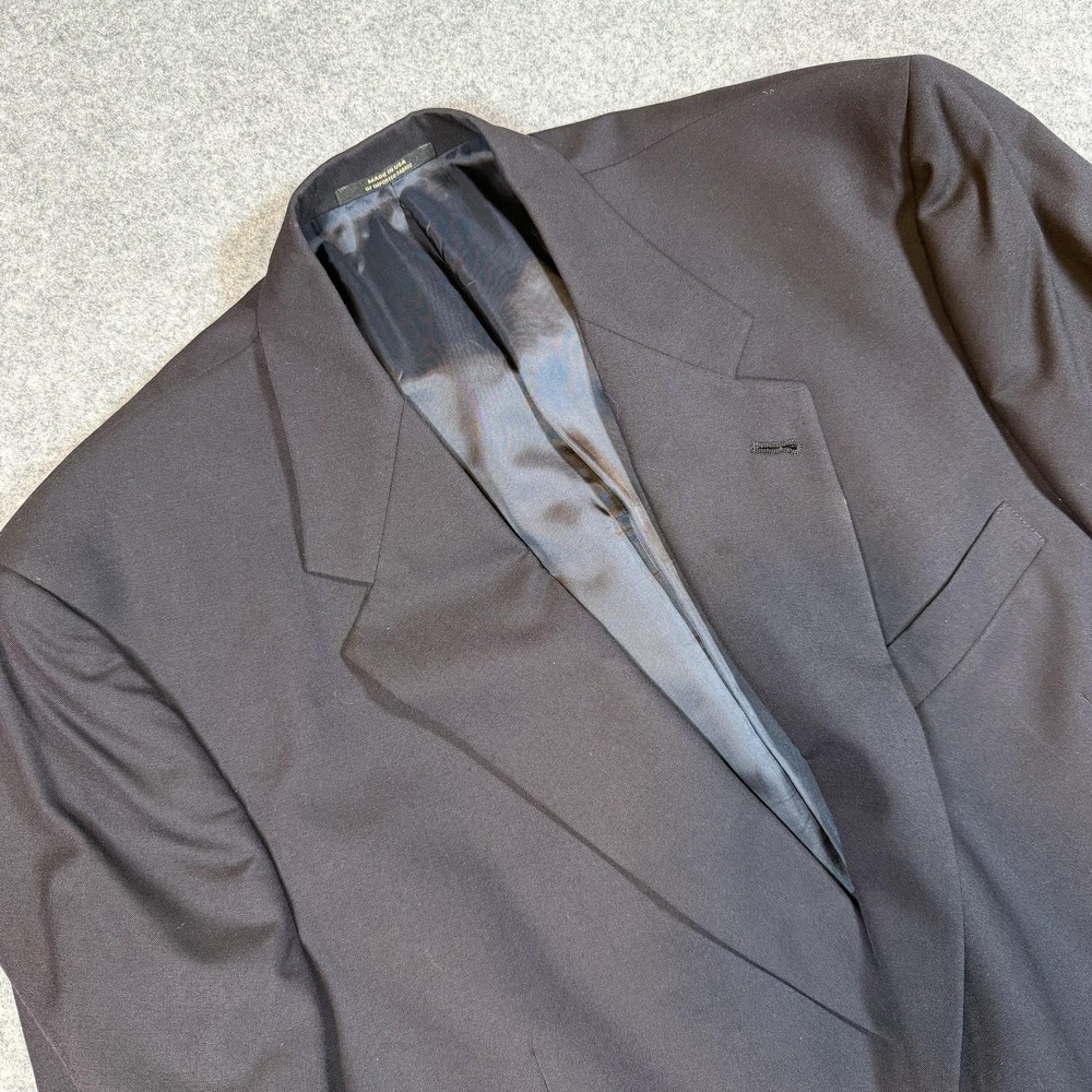 Hart Schaffner Marx Suit Jacket Mens 46 Long Black Wool Two Button USA Classic